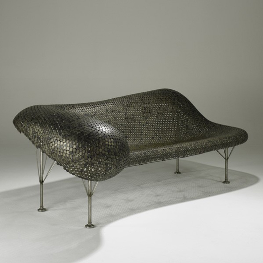 Johnny Swing Nickel Couch, 2003, 31 x 90 x 44 inches. Estimate: $45,000-$65,000; Image courtesy of Rago Arts and Auction Center.